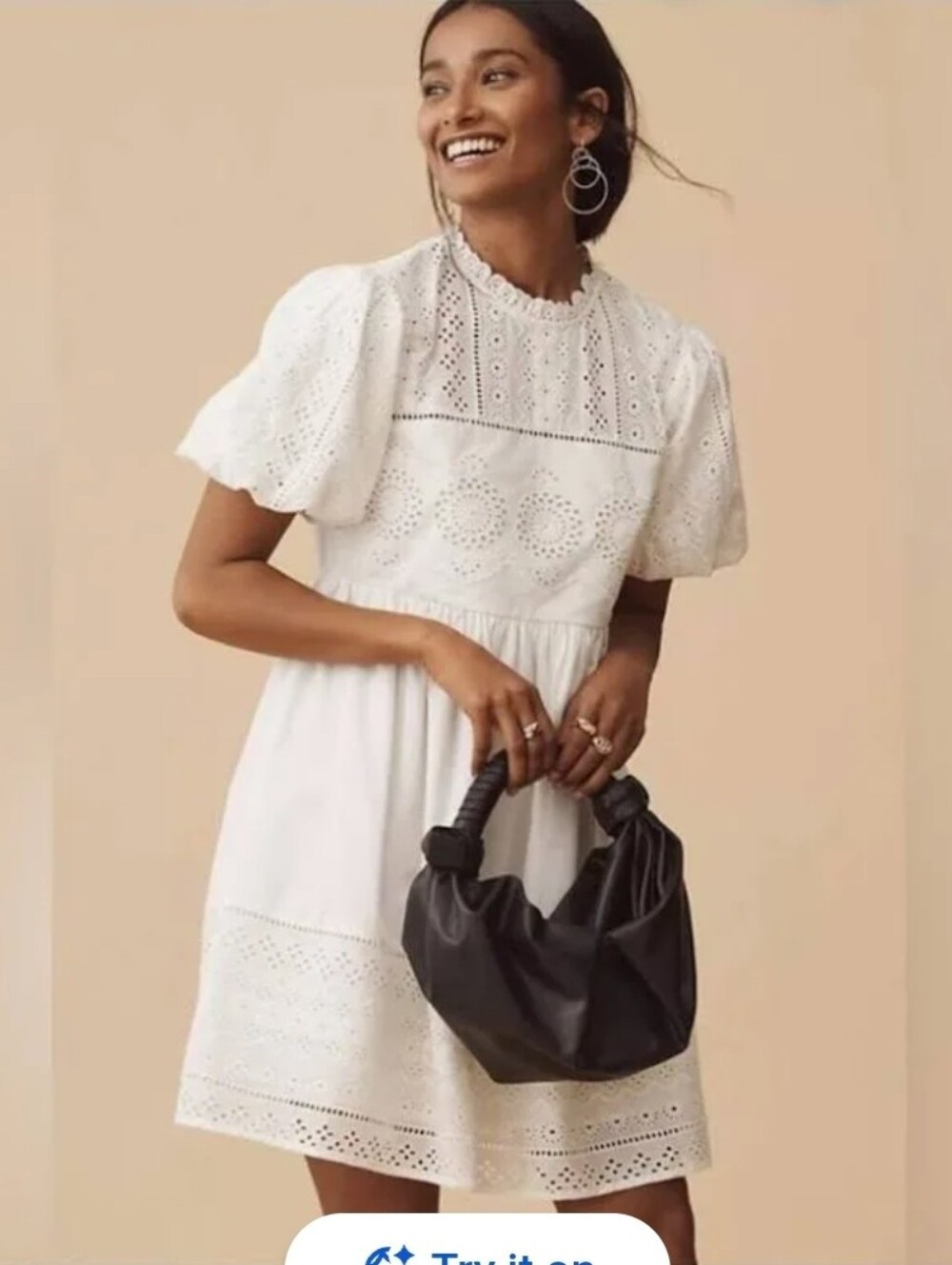Anthropologie Forever That Girl Puff Sleeve Eyelet Babydoll Dress Size S